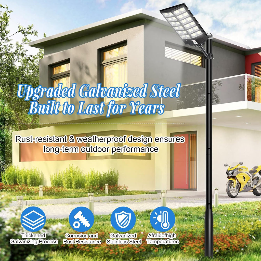Street Light Pole 10 Ft, Outdoor Adjustable Metal Street Lamp Post for Solar Lights, Heavy Duty Exterior Lighting Pole with Rebar Cage for Backyard, Parking Lot, Patio