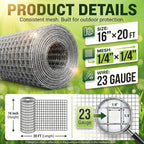 HIHADUUM 16'' x 20' Hardware Cloth 1/4 inch 23 Gauge, Hot-dip Galvanized After Welding, Chicken Coop Wire Fence Wire Mesh Screen, Rabbit/Snake Fences, Netting Wire Cloth Galvanized Wire Mesh Roll | Rust-Resistant Protection for Gardens, Poultry & Outdoor
