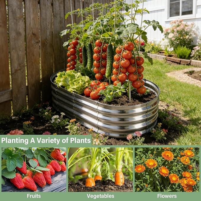 TATAANTY Galvanized Raised Garden Bed Kit, Rust-Resistant Planter Garden Boxes Outdoor, Oval Large Metal Raised Garden Beds for Vegetables Easy to Set Up - 4x2x1ft (2 Pack)