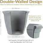 Sunnydaze 20-Inch Anjelica Large Plastic Pot for Plants - Outdoor Double-Walled Large Plastic Planter with Drillable Drainage Holes - Light Gray - 4pk