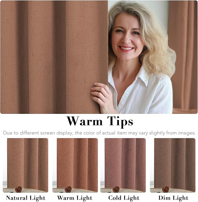 H.VERSAILTEX Linen Blackout Curtains 63 Inches Long 100% Blackout Thermal Insulated Textured Linen Look Curtain Draperies Anti-Rust Grommet, Energy Saving with White Liner, 2 Panels, Washed Spice