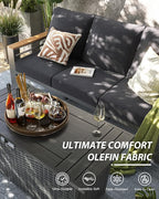 Aoxun Aluminum Outdoor Patio Furniture Set, 6-Piece Outdoor Sectional with 44'' Propane Gas Firepit Table, Patio Conversation Sets with Upgraded Armrests and Cushions for Backyard (Dark Grey,5 Seats)