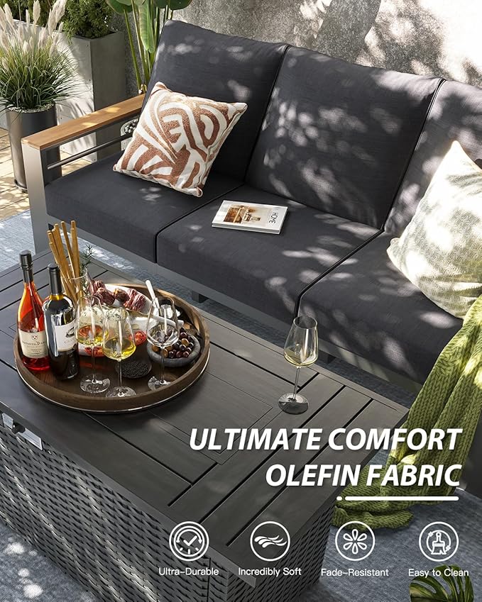 Aoxun Aluminum Outdoor Patio Furniture Set, 2 Seats Outdoor Sectional, Patio Conversation Sets with Upgraded Armrests and Cushions for Backyard, Garden and Poolside