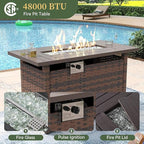 Aoxun 8-Piece Outdoor Patio Furniture Set - 44” Fire Pit Table, Durable Wicker Rattan Sectional Sofa with Coffee Table, Comfy Thickened Cushions, Blue (Waterproof Cover Included)