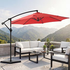 OLIXIS 9.7FT Offset Patio Umbrella with Base, Cantilever Table Umbrellas for Outdoor Sun Shade UV Protection with Easy Tilt Adjustment, 8 Ribs for Backyard, Lawn, Garden, Pool - Red