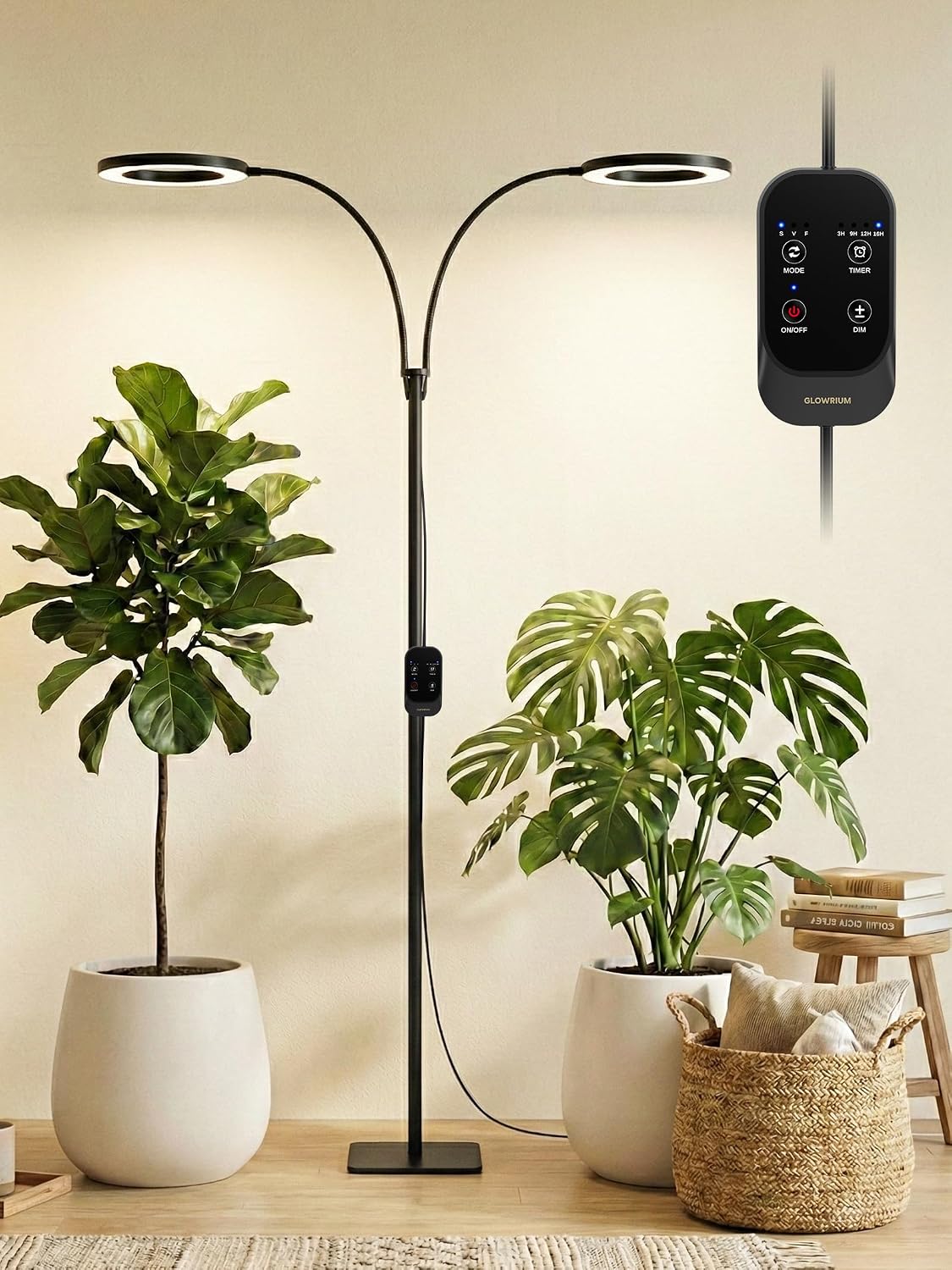 Tall Plant Grow Light for Indoor Plants, Full Spectrum Plant Light | 48W LED Grow Lamp with Dual Heads, 23.5-71" Adjustable Height, 3/9/12/16H Timer, 6-Level Dimming for Large Houseplants