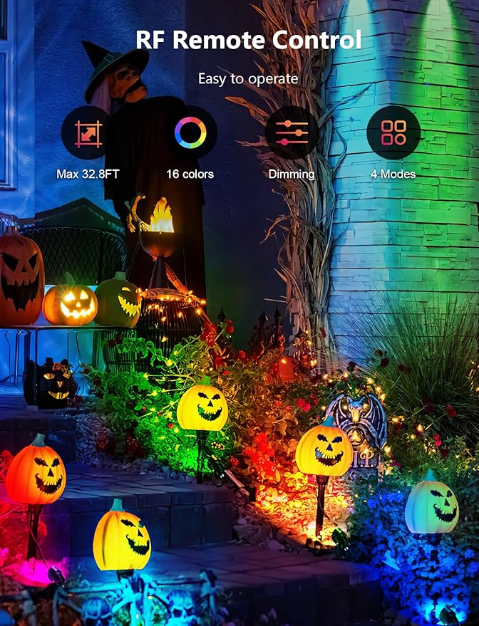 12W RGBW Color Changing Landscape Lights - Low Voltage LED Landscape Lighting, Remote Control Spotlight Outdoor Waterproof Garden Pathway Halloween Christmas Spot Lights, 8 Pack with Connector