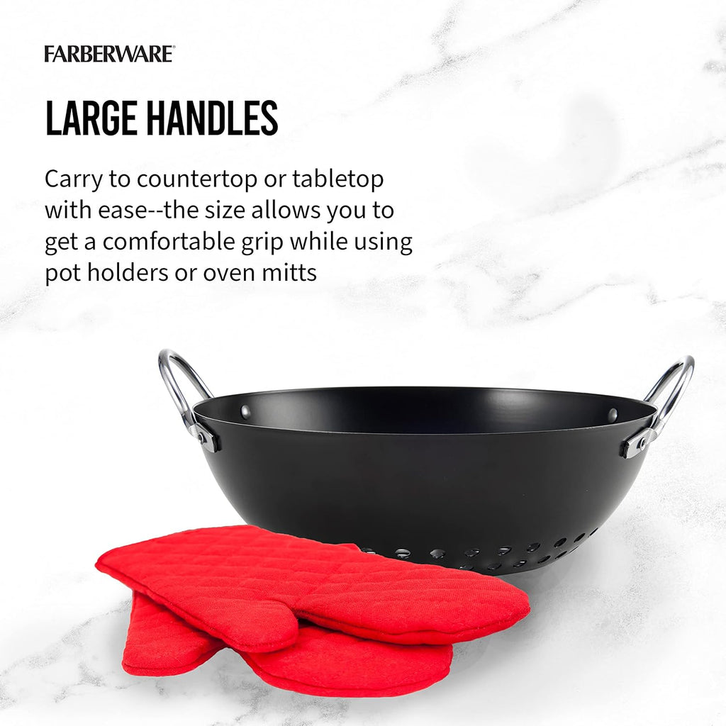 Farberware Barbecue Nonstick Mini Round Wok Topper, 8-Inch, Black