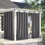 NICETOWN 2 Panels Outdoor Curtains for Patio Waterproof & Windproof, Grommet & Back Tab on Top & Bottom Weighted Drapes Keep Sun/Rain Out with Bouns Rope for Deck, Grey, W66 x L90