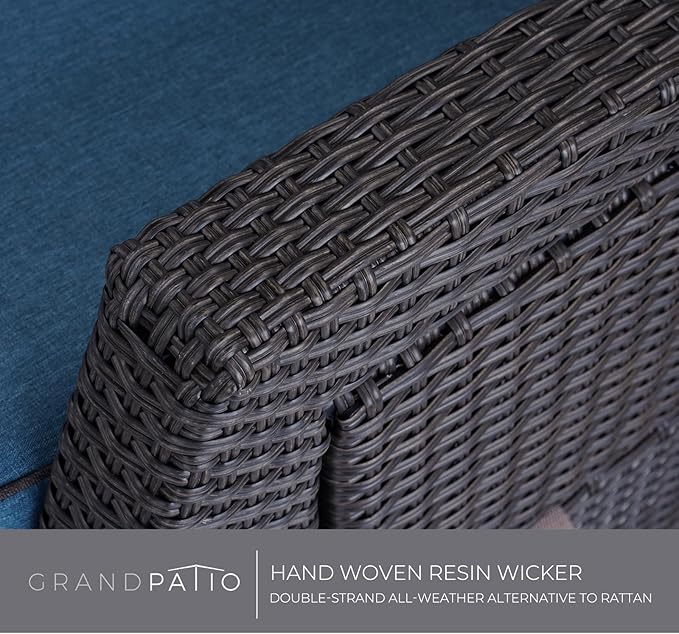 Grand patio Outdoor Recliner Chair Patio 150° Lay Flat Recliner with Flip Table Wicker Reclining Lounge Chair Peacock Blue