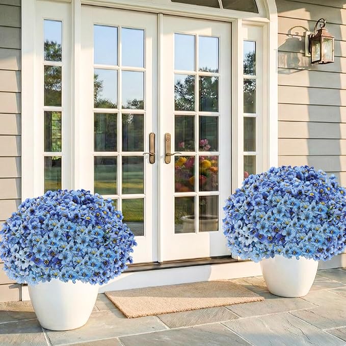 22 Pack Artificial Flowers Outdoor Fake Plants, Faux Flowers UV Resistant with Plastic Plants, Faux Silk Flowers for Outdoors Outside Front Porch Hanging Planter Window Box Garden Decoration(Blue)