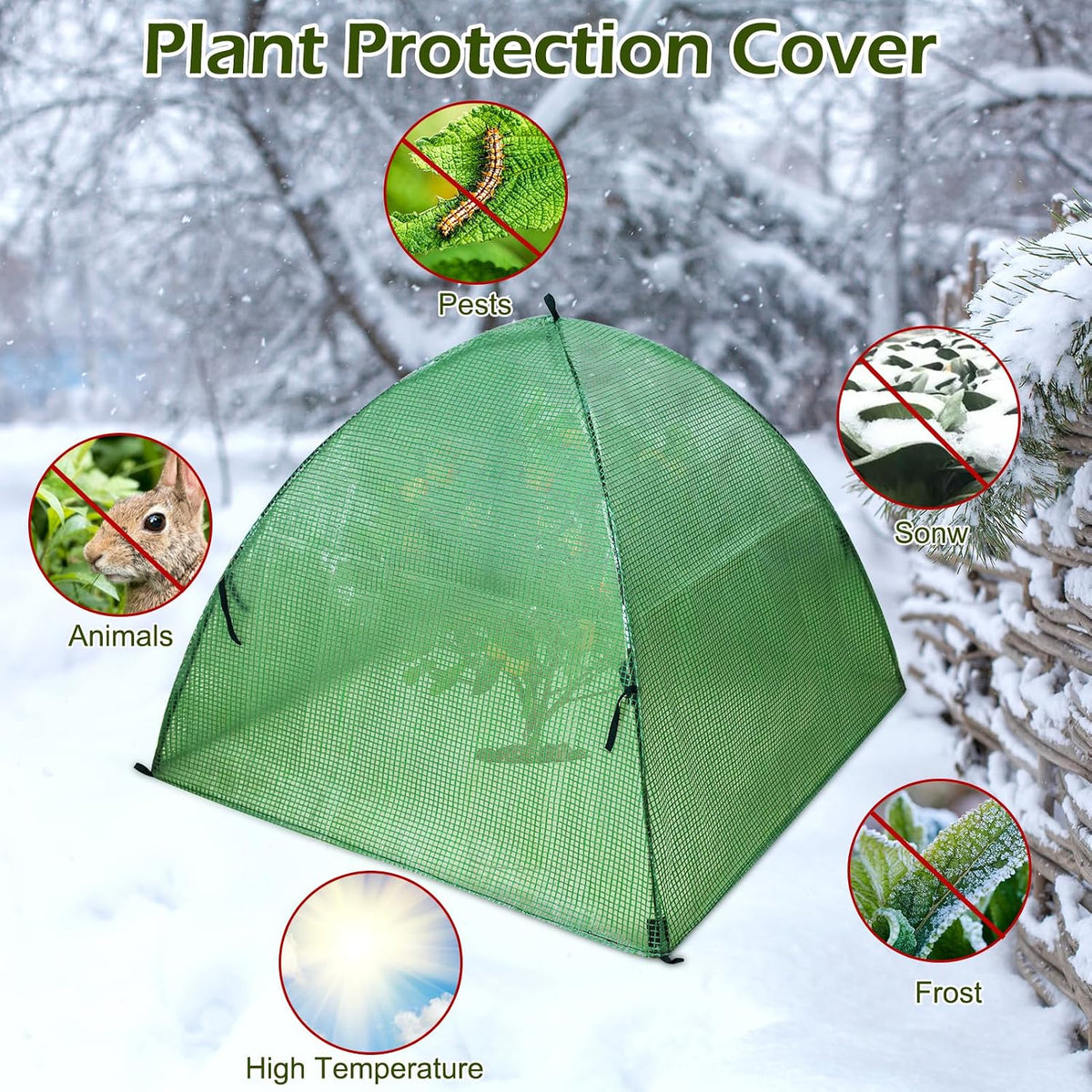 plant tent outdoor winter shrub cover green frost showing dimensions