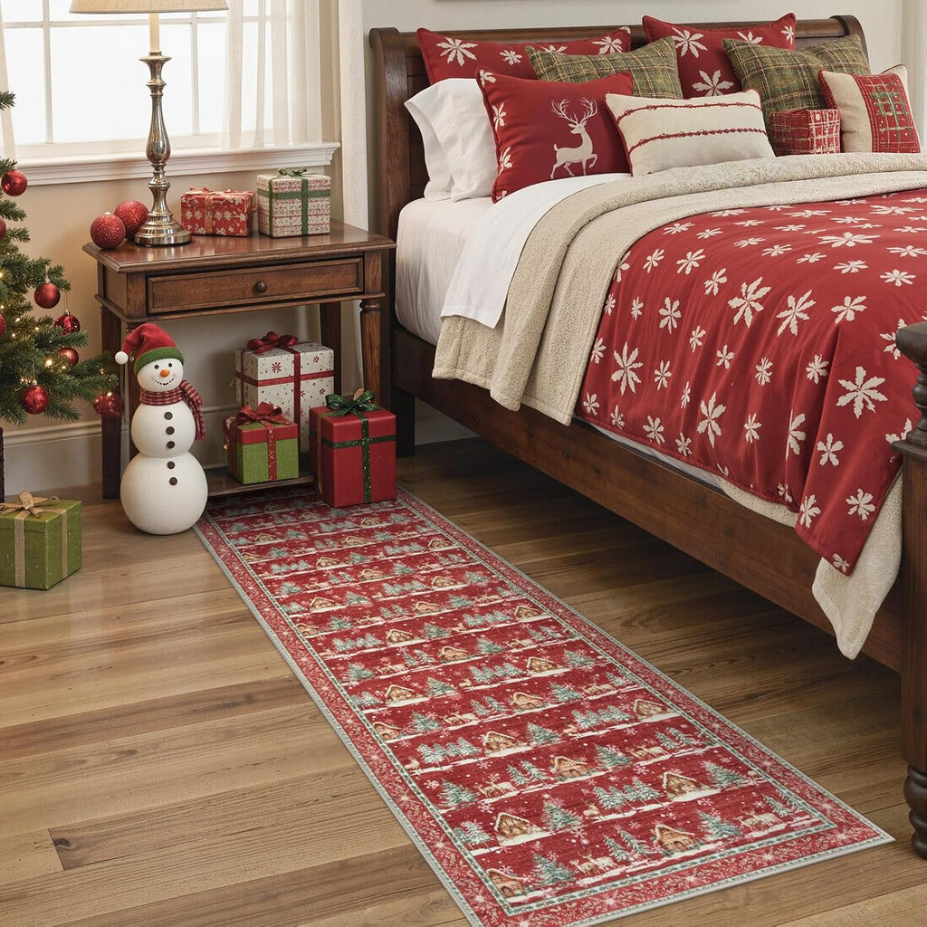 Christmas Runner Rug 2x6 Red Rugs for Hallway Winter Home Decor | Washable Entryway Rugs Runner, Non Slip Kitchen Rug, Xmas Elk Stain Resistant Bathroom Bedside Carpets for Holiday Decor