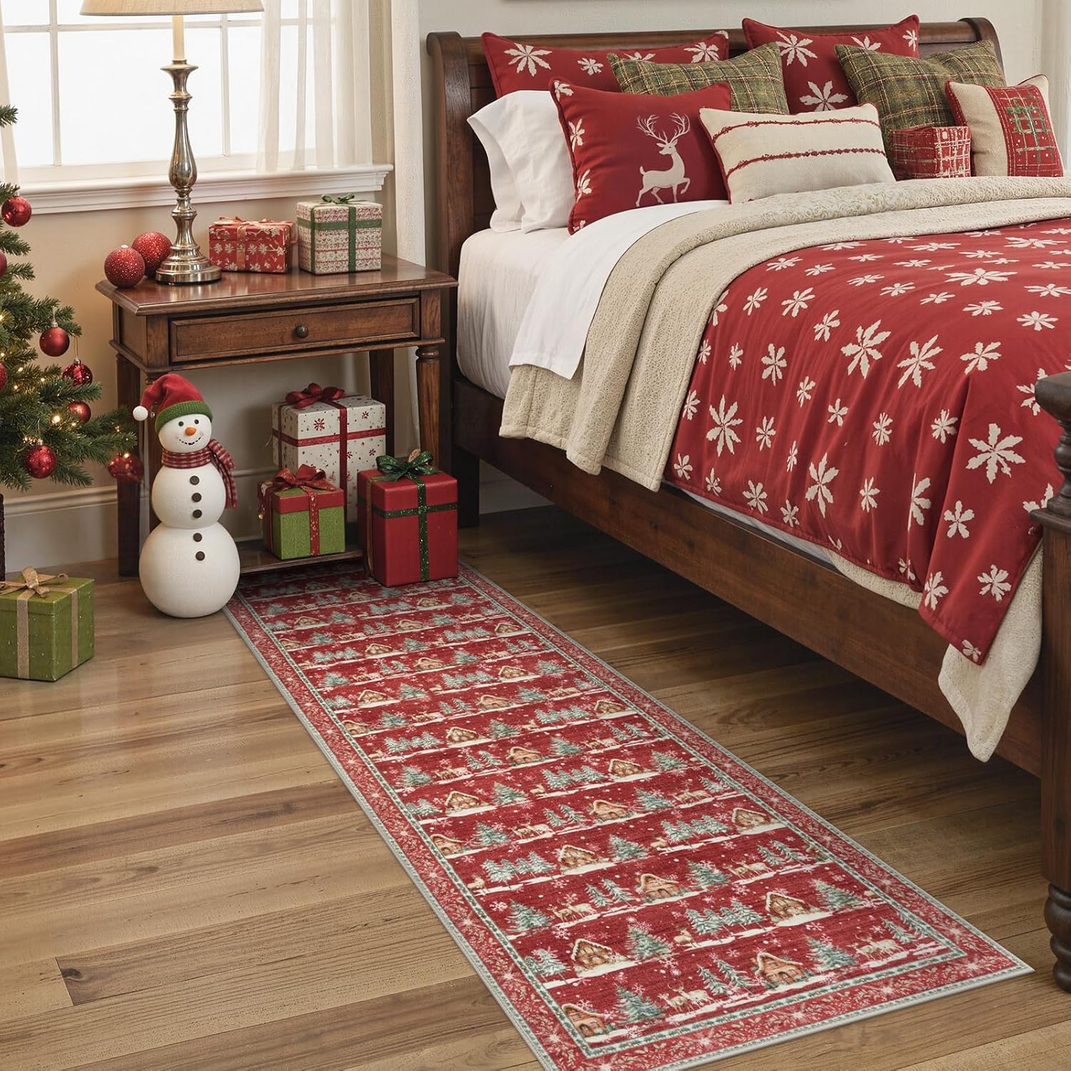 Christmas Runner Rug 2x6 Red Rugs for Hallway Winter Home Decor | Washable Entryway Rugs Runner, Non Slip Kitchen Rug, Xmas Elk Stain Resistant Bathroom Bedside Carpets for Holiday Decor