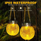 DBF Solar Lanterns Outdoor 2 Pack - Waterproof IP65 Hanging Solar Lights with Warm Amber & RGB Colors, Crackle Glass LED Ball Lights Globes Garden Decorative for Patio Tree Backyard Pathway Railing