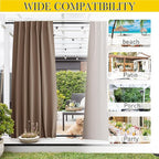 NICETOWN 2 Panels Outdoor Curtains for Patio Waterproof Top & Bottom Pocket & Back Tab, Blackout Outdoor Drapes with Rope for Fixed Windproof Keep Privacy & Warm for Porch, W52 x L95, Tan-Khaki