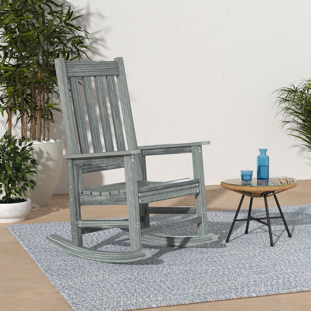 Oversized Outdoor Rocking Chair, Porch Rocker with High Back, Grey | HDPE Patio Rocking Chairs, Weather Resistant & 350lbs Heavy Duty Porch Rocker with High Back for Backyard,Garden and Balcony