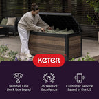 Keter City 30 Gallon Resin Outdoor Storage Box & Patio Side Table for Balcony, Pool, Deck & Garden Accessories, Weather‑Resistant, Dark Grey