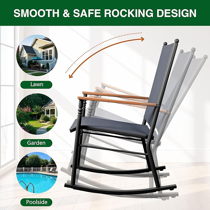 Shintenchi 2 Pcs Outdoor Rocking Chairs Set,Upgraded High Back Patio Rocking Chairs Set,Breathable Textilene Fabric Rocking Chair for Porch,Patio,Garden,Balcony,Dark Grey