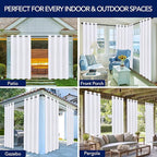 PureFit Outdoor Curtains for Patio Waterproof Weatherproof, UV Resistant Outside Curtains for Gazebo, Front Porch, Pergola, Sun Blocking Privacy Curtain, 52W x 95L inch, 1 Panel, White