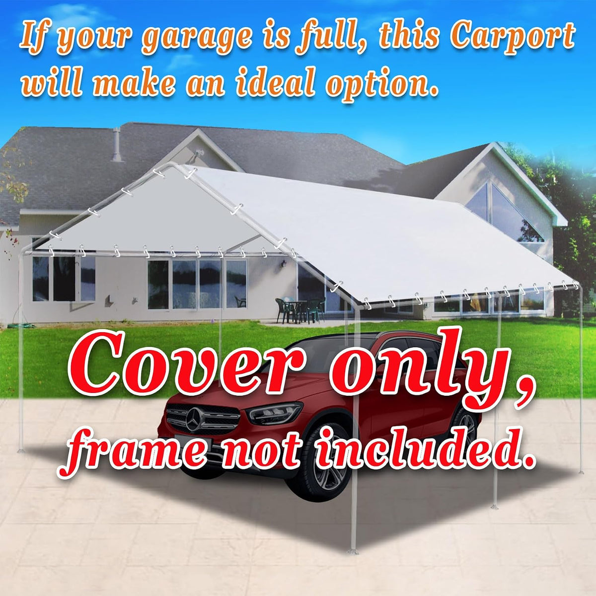20 ft carport replacement canopy cover garage top, side view