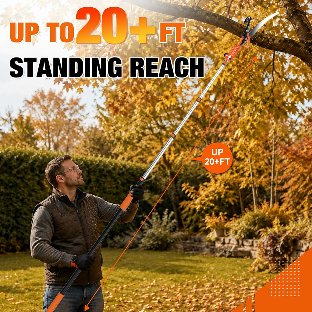 LAANPOLE 26FT Reach Tree Trimmer, Manual Pole Saw with 5-20FT Extension Pole, Tree Pruner Extendable for High Tree Branch Trimming Pruning Cutting