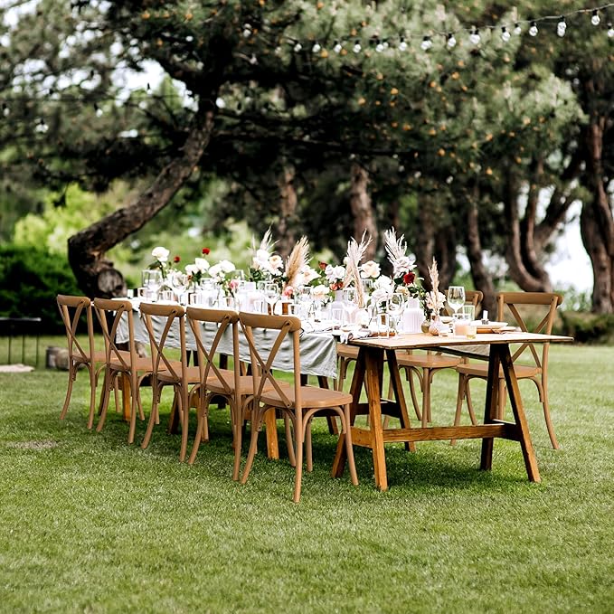 VINGLI Plastic Outdoor Dining Chairs Set of 2, Stackable Patio Dining Chairs with X Back, Waterproof Kitchen & Dining Room Chairs for Indoor-Outdoor, Capacity 400 lbs, Farmhouse Brown