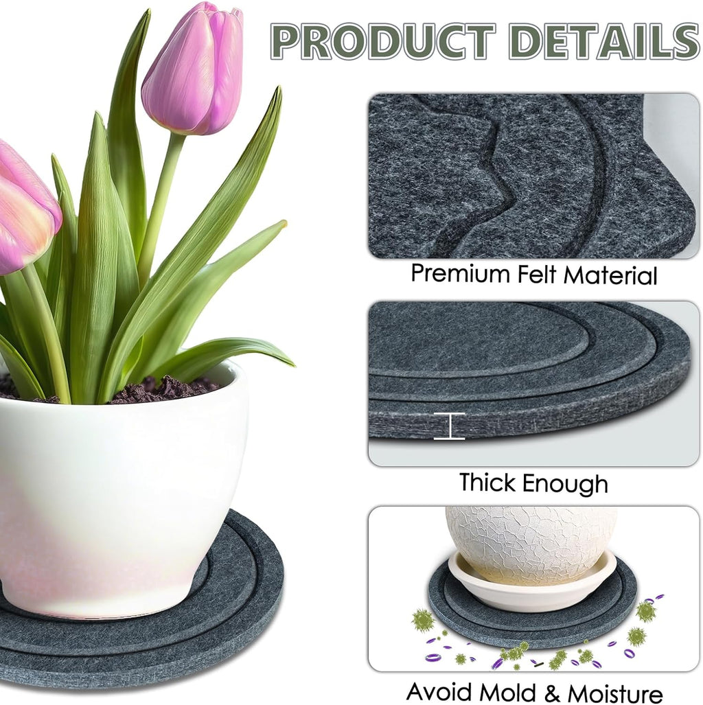 BXI Felt Plant Saucer Mat - 6 Pcs 6 Inch Water Absorbent Planter Coaster, 0.4 Inch Thick Flower Pot Saucer Pad, Planting Drip Tray for Indoors, Fabric Protective Plate for Tabletop and Floor Surface