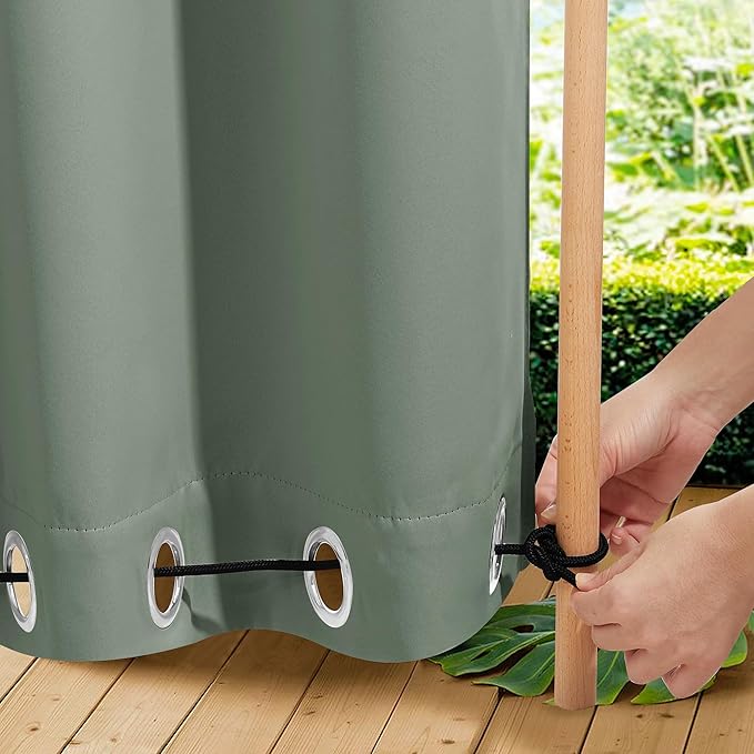 NICETOWN Outdoor Curtains for Patio Waterproof 108 inches Long 2 Panels, Windproof Thermal Insulated Top & Bottom Grommet/Back Tab Privacy Drapes with Rope for Gazebo, Sage Green, W52 x L108