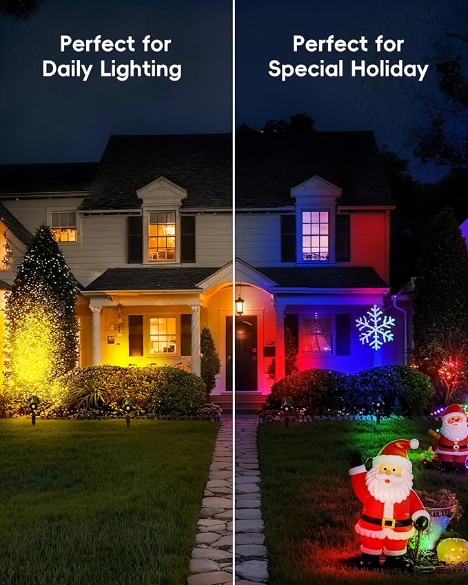 CORESLUX Christmas Smart Spot Lights Outdoor, Color Changing Warm White Landscape Lights with APP and Remote Control, Spotlight Waterproof for Garden Yard Patio Landscape