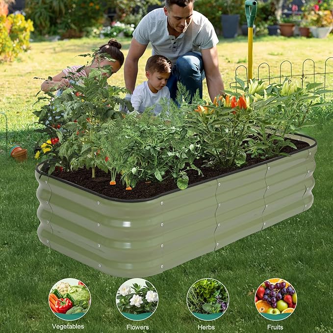 3 in 1 Galvanized Raised Garden Bed - 4x2x1ft (2Packs) Modular Planter Box Outdoor | Metal Raised Bed Kit with Bracing Rods for Gardening Vegetables Flowers Fruits Herbs (Green)