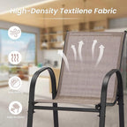 HOMREST Outdoor Bar Height Stools Set of 4,High Back Patio Chairs with Armrests,Textilene Chairs with Breathable Fabric & Metal Frame for All Weather,Taupe