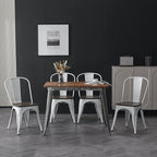 Nazhura Metal Dining Chair Farmhouse Tolix Style for Kitchen Dining Room Café Restaurant Bistro Patio, 18 Inch, Stackable, Waterproof Indoor/Outdoor (Sets of 4) (White with Wood Padding)