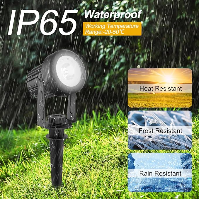 T-SUNUS Christmas Solar Landscape Spotlights Warm White, 2W Garden Spot Lights Outdoor 9.8ft Cable IP65 Waterproof Security Downlight 2-IN-1 for Flag Tree Pond Garage Deck Yard Wall Backyard Halloween