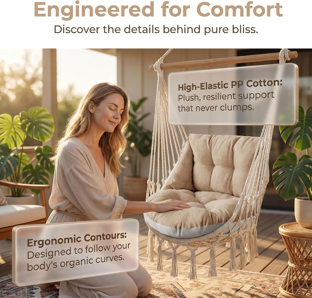 Hanging Basket Egg Cushion, Round Seat Thick Back Pillow, Courtyard Swing Cushion(Coffee)