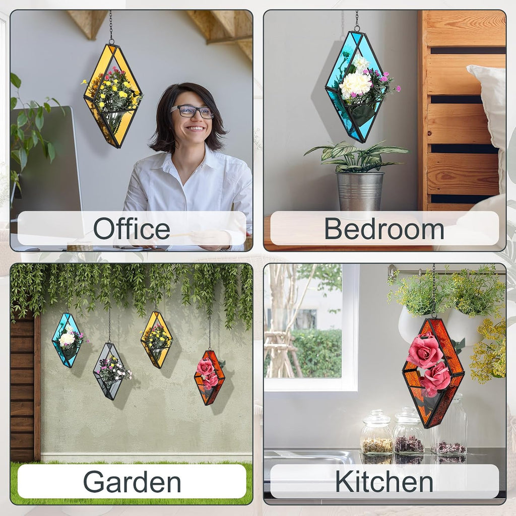 hushee 4 pcs hanging glass planter geometric terrariums, close-up detail