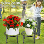 Garden Gifts Plant Lovers Gifts 3 Packs Black Metal Plant Stand with Anti-Slip Base Rustproof Heavy Duty Decorative Round Flower Stand Display Shelf for Indoor/Outdoor