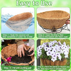 ZeeDix 2 Pack 18 Inch Large Hanging Baskets for Plants Outdoor with Coconut Liners Replacement, Hanging planters Baskets with Natural Coco Liner for Outdoor Indoor Planters Flowers Vegetables