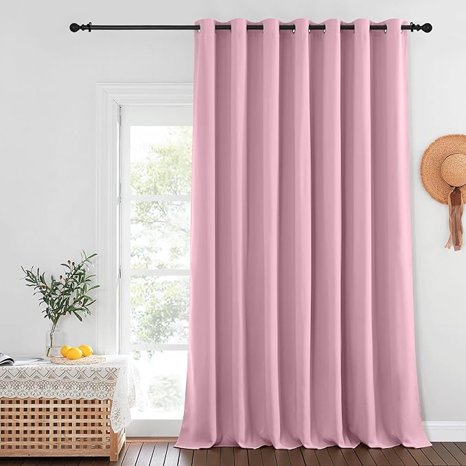 NICETOWN Blackout Curtains for Sliding Glass Door Room Divider Noise Reduce Curtain Panel Portable Window Screen Sliding Partition, W100 x L102 inches, 1 Panel, Rouge Pink