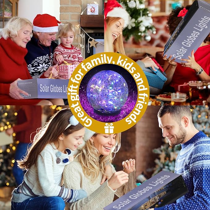 Solar Globe Lights Outdoor Waterproof-Solar Balls Garden-Cracked Glass Ball Solar Lights Outdoor-Solar Orbs Outside-Outdoor Decorations Patio & Yard Lawn Backyard Decor