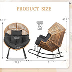 Vongrasig Wicker Egg Chair PE Rattan Rocking Chair with Cushion, Oversized Patio Lounge Rocker Chair for Outdoor, Indoor, Balcony, Backyard, Garden, Black