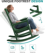 SERWALL Outdoor Rocking Chair Set of 2, Oversized Rocking Chair with Footboard for Adults, HDPE All Weather Resistant Rocking Chairs for Patio, 350lbs Weight Capacity,Green