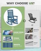 Oversized Outdoor Rocking Chairs Set of 4, High Back Porch Rocking Chair, HDPE All Weather Resistant Patio Chairs, 380lbs Weight Capacity, Navy Blue