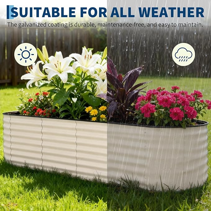 Garvee Galvanized Raised Garden Bed Outdoor, 8x2x2 ft Metal Planter Box for Flowers Vegetables, Rust-Resistant Raised Garden Beds for Gardening, Easy Assembly Outdoor Garden Box & Planters, Beige