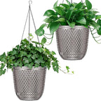 QCQHDU Self Watering Hanging Pots, 2 Pack 5.7 Inch Hanging Planters for Plants Indoor, Outdoor Flower Pots with Drainage Holes and 3 Hooks Chains for Garden Home (Gray)