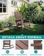 SERWALL Oversized Outdoor Rocking Chair Set of 2, HDPE Rocker for Adults, Patio Rocking Chairs for Porch, Brown