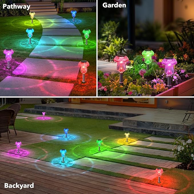 Solar Lights Outdoor, 16 Pack Mushroom Lights Outside Waterproof, Solar Powered LED Lighting for Garden, Yard, Landscape, Path, Pathway, Lawn, Walkway, Driveway, Backyard Decor (Color Changing)