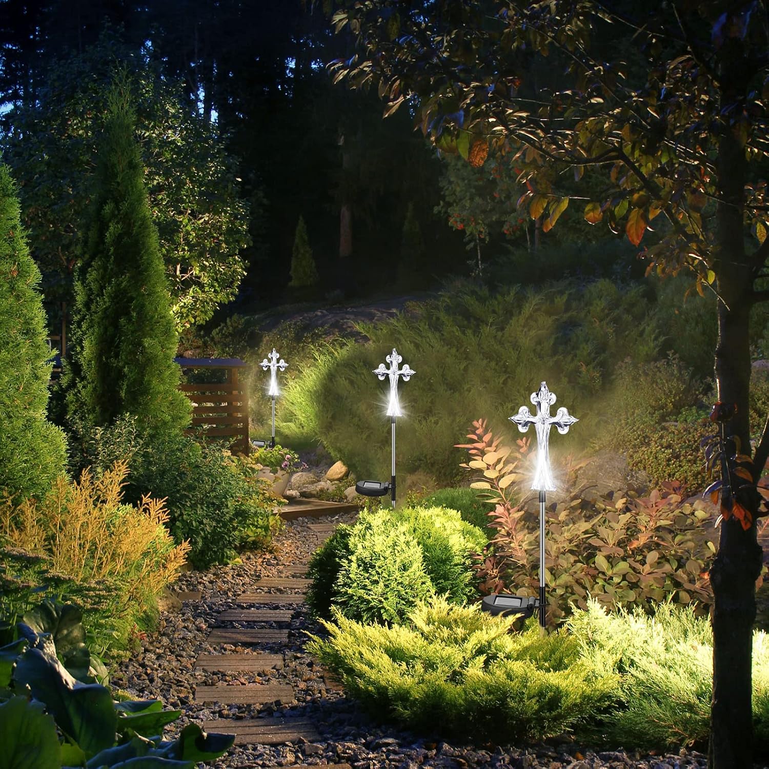 Riakrum 4 Piece Solar Cross for Cemetery Grave Grave Crosses for Cemetery Memorial Stake Solar Lights Waterproof Outdoor Garden Stake Cemetery Cross for Grave Yard Decorations, 16 Inches Long
