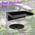 Pamopamo Pond Waterfall Spillway Pool Fountain Water Feature, Black Stainless Steel Outdoor Fountains, Swimming Pool Water Flow Waterfalls Kit for Garden Patio Ponds-11.8"x7.8"x3.9"(NO Light)