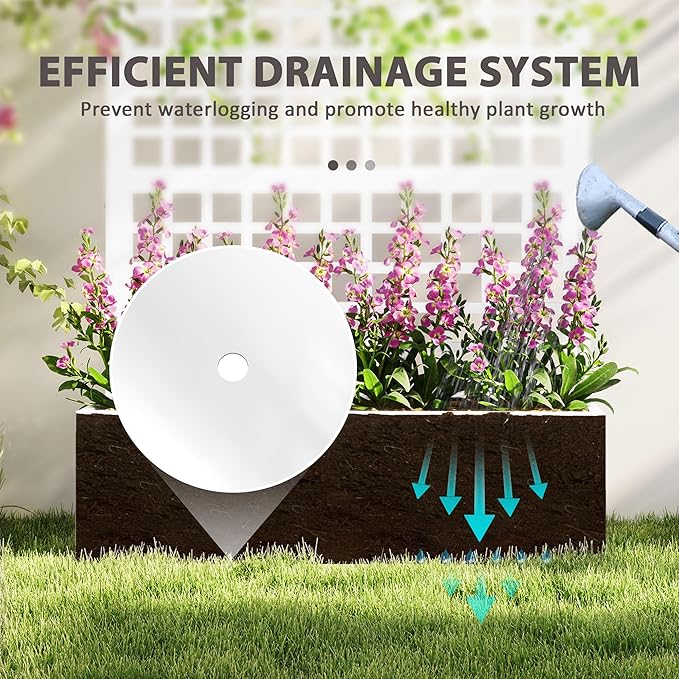 Outsunny Galvanized Raised Garden Bed with Trellis, Metal Planter Box with Drainage Holes, Outdoor Privacy Screen for Climbing Plants, Vegetable, Vines, 43" x 16" x 70", 2 Pack, White